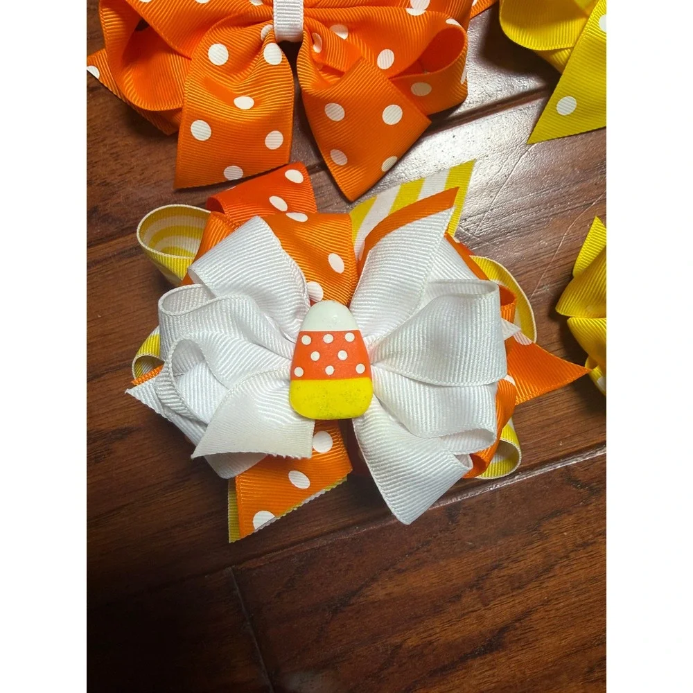 Hair Bows Halloween Candy Corn Polka Dot Boutique Handmade Festive School